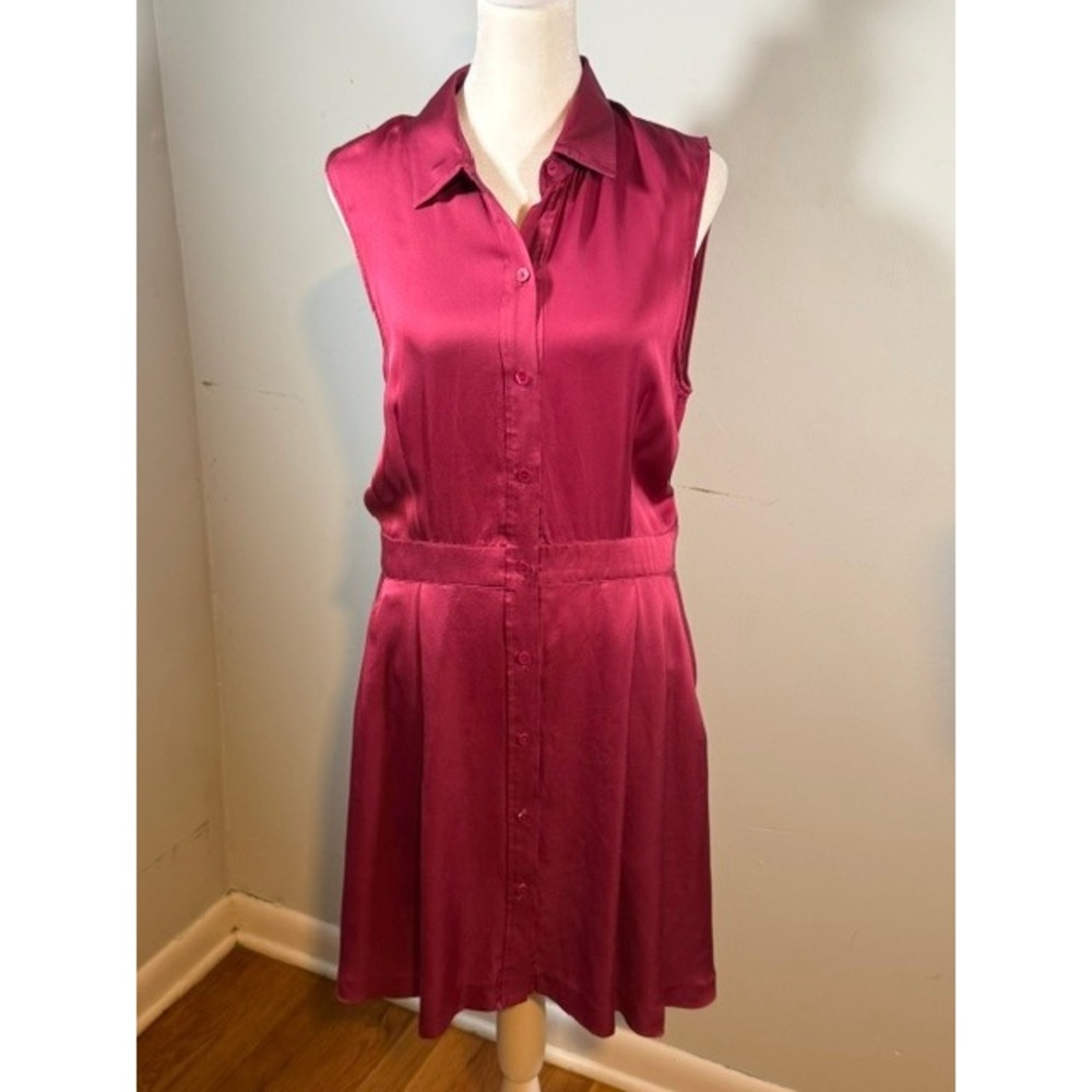 Theory Soreda Silk Shirt Dress Size 8 Berry Poignant Sleeveless Button Front